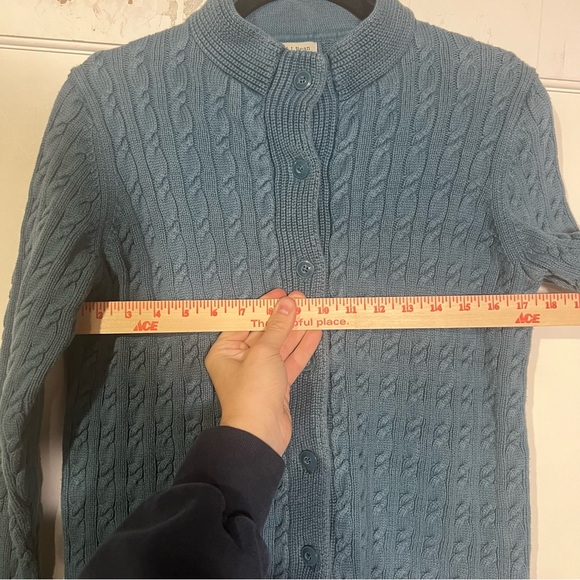 L.L. Bean Rope Cardigan Button Down Blue Cable Knit Size MP Cotton Classic Prep - Picture 4 of 8